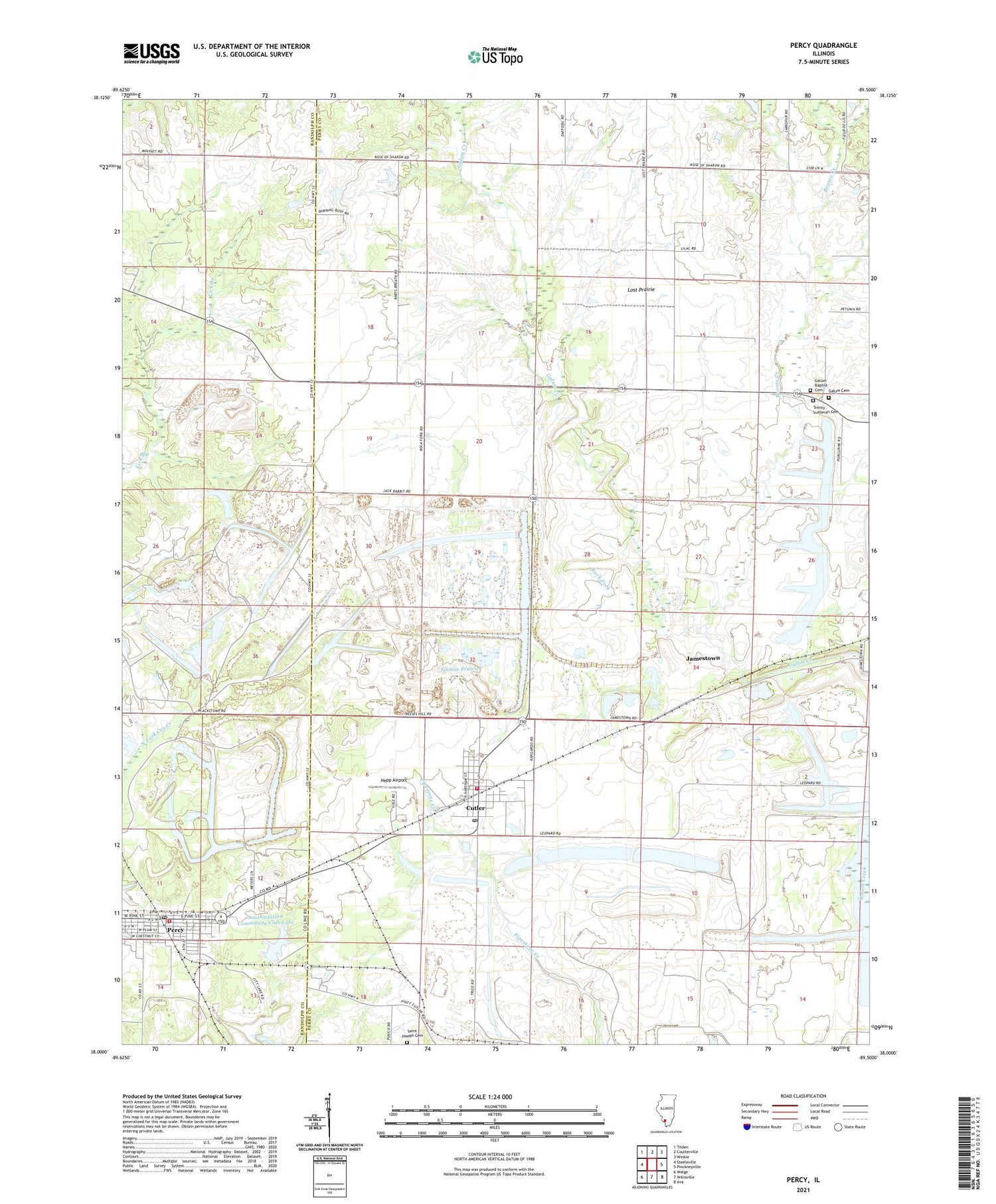 Percy Illinois US Topo Map Image