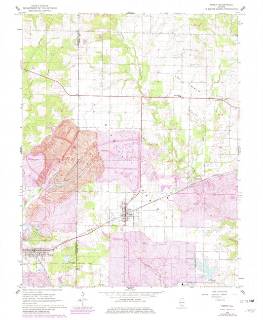 Classic USGS Percy Illinois 7.5'x7.5' Topo Map Image