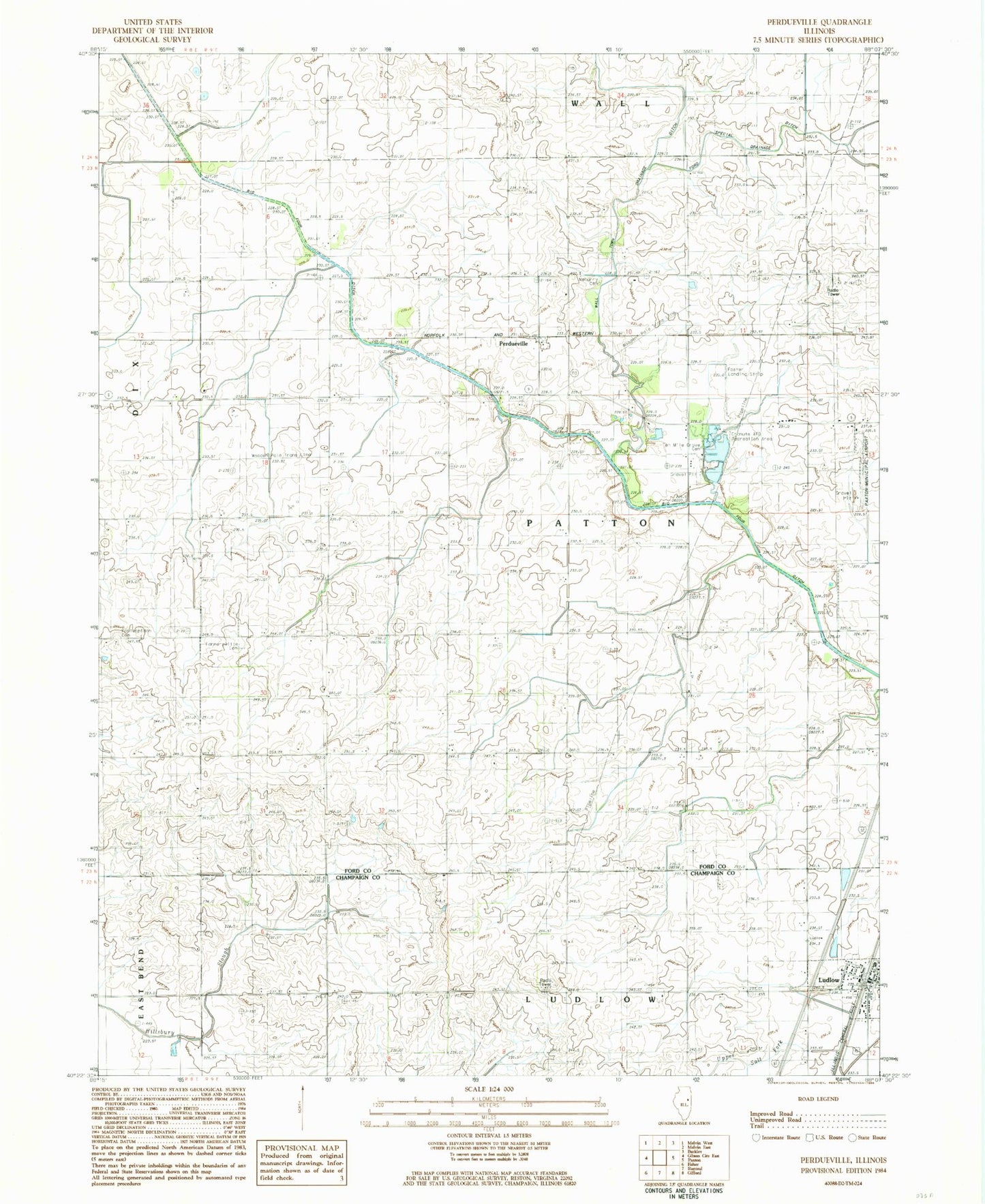 Classic USGS Perdueville Illinois 7.5'x7.5' Topo Map Image