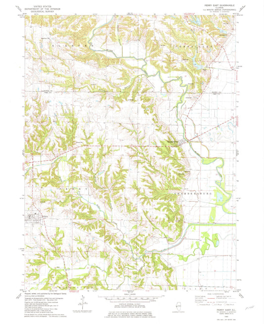 Classic USGS Perry East Illinois 7.5'x7.5' Topo Map Image