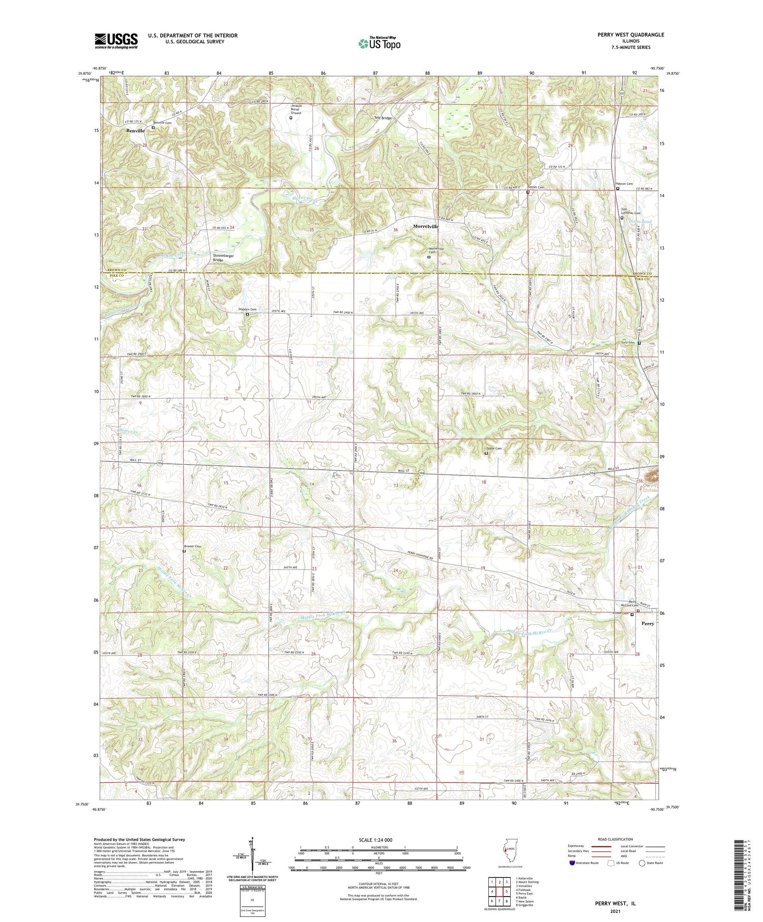Perry West Illinois US Topo Map Image