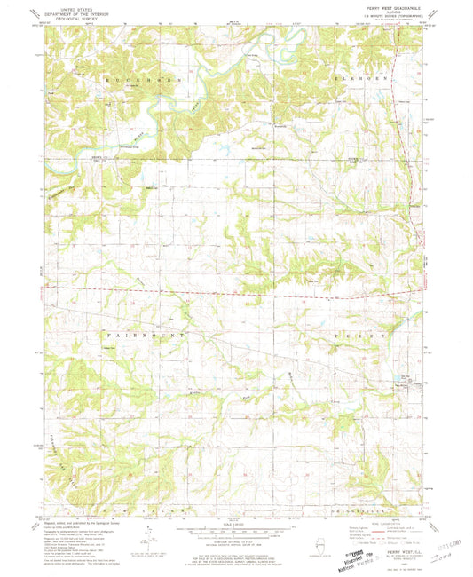 Classic USGS Perry West Illinois 7.5'x7.5' Topo Map Image