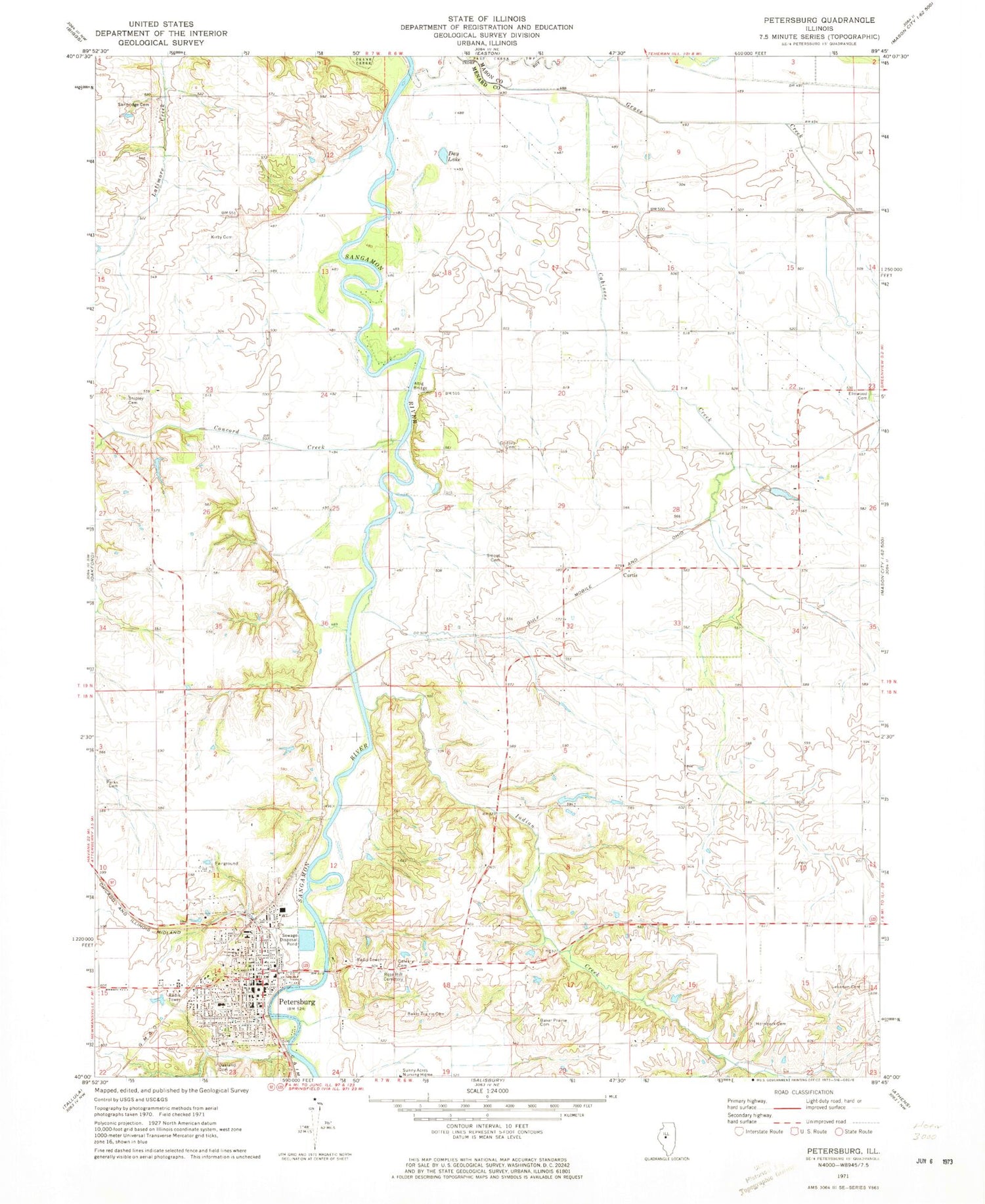 Classic USGS Petersburg Illinois 7.5'x7.5' Topo Map Image