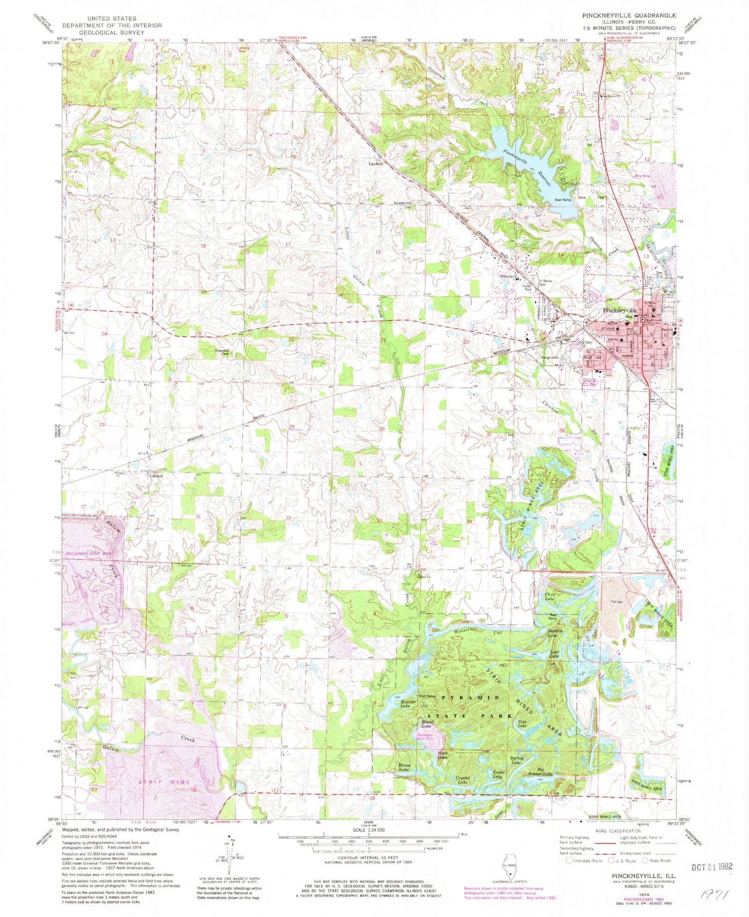 Classic USGS Pinckneyville Illinois 7.5'x7.5' Topo Map Image