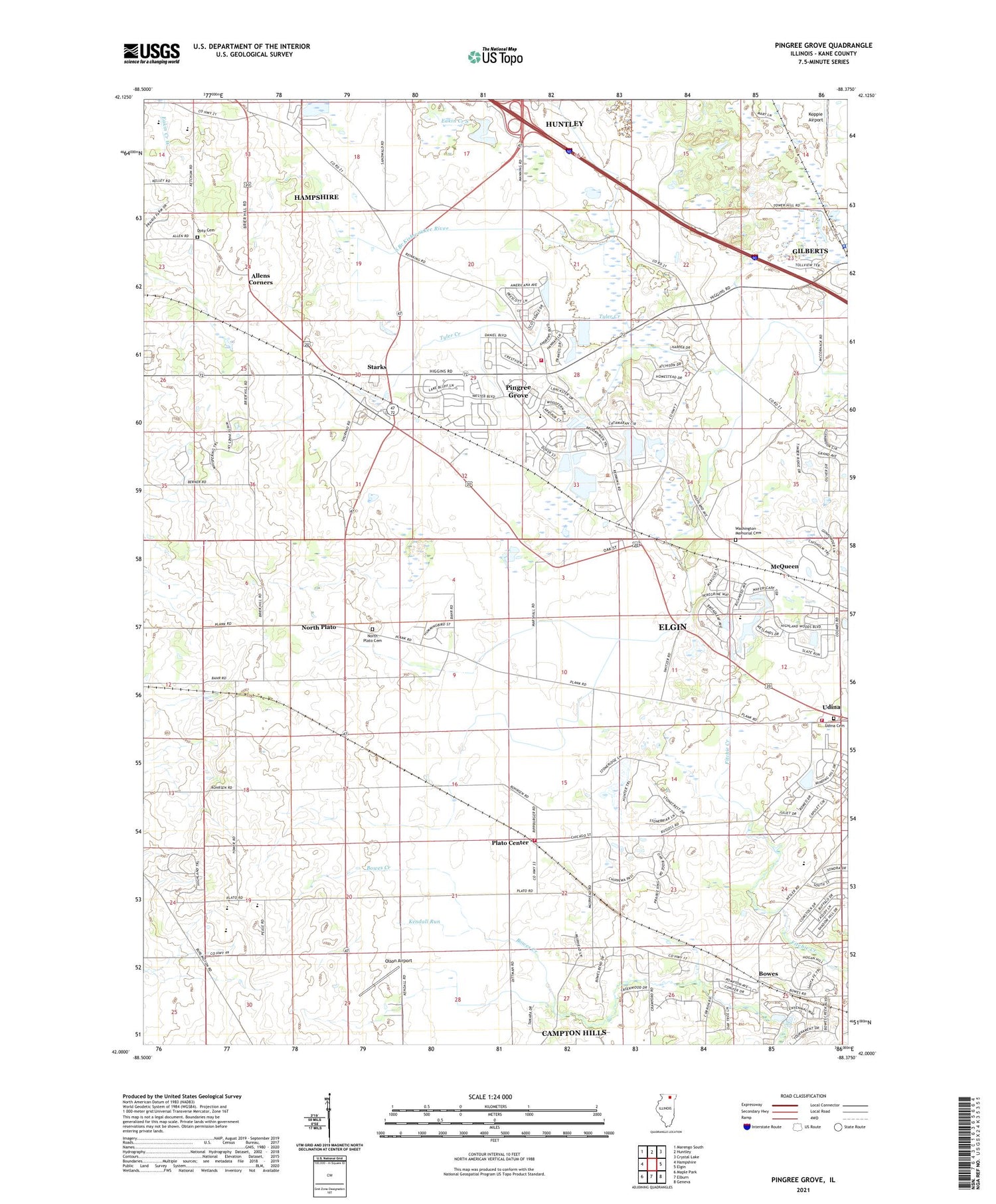 Pingree Grove Illinois US Topo Map Image
