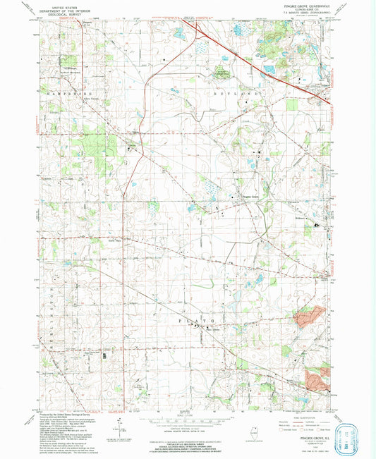 Classic USGS Pingree Grove Illinois 7.5'x7.5' Topo Map Image