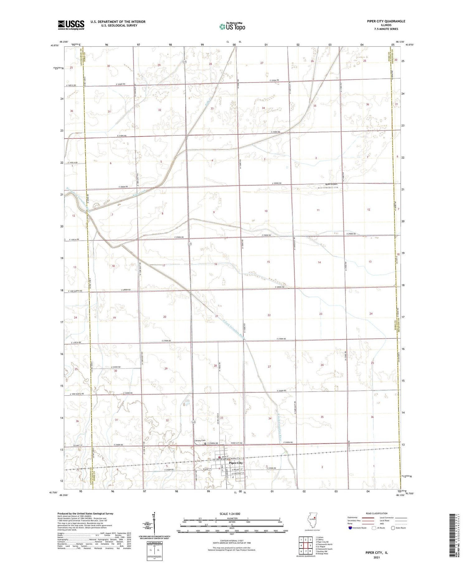 Piper City Illinois US Topo Map Image