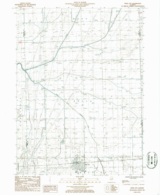 Classic USGS Piper City Illinois 7.5'x7.5' Topo Map Image