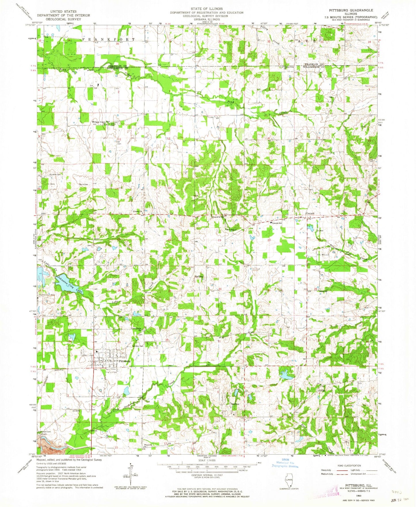 Classic USGS Pittsburg Illinois 7.5'x7.5' Topo Map Image