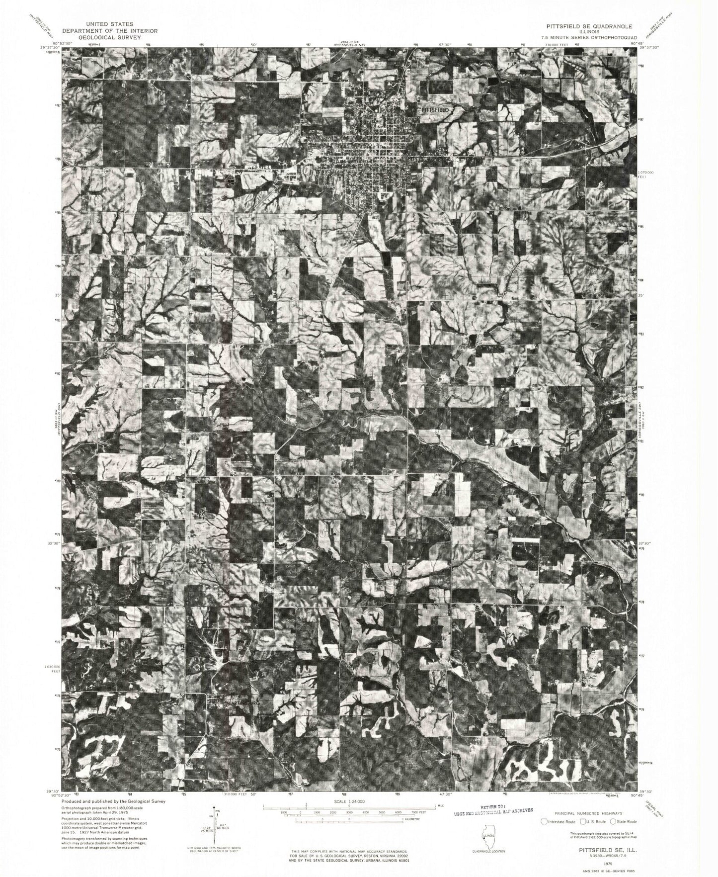 Classic USGS Pittsfield Illinois 7.5'x7.5' Topo Map Image