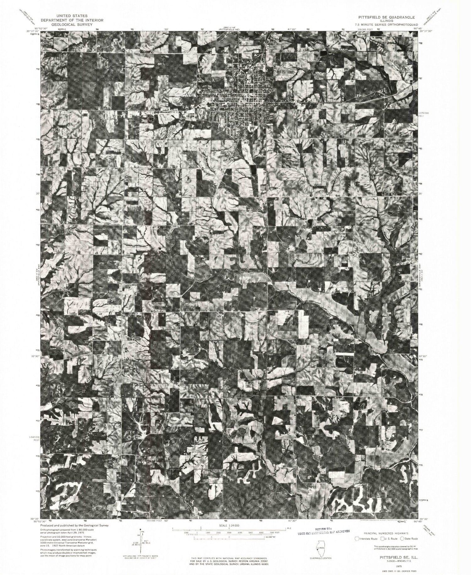 Classic USGS Pittsfield Illinois 7.5'x7.5' Topo Map Image