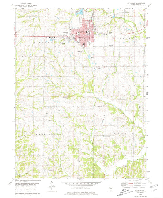 Classic USGS Pittsfield Illinois 7.5'x7.5' Topo Map Image