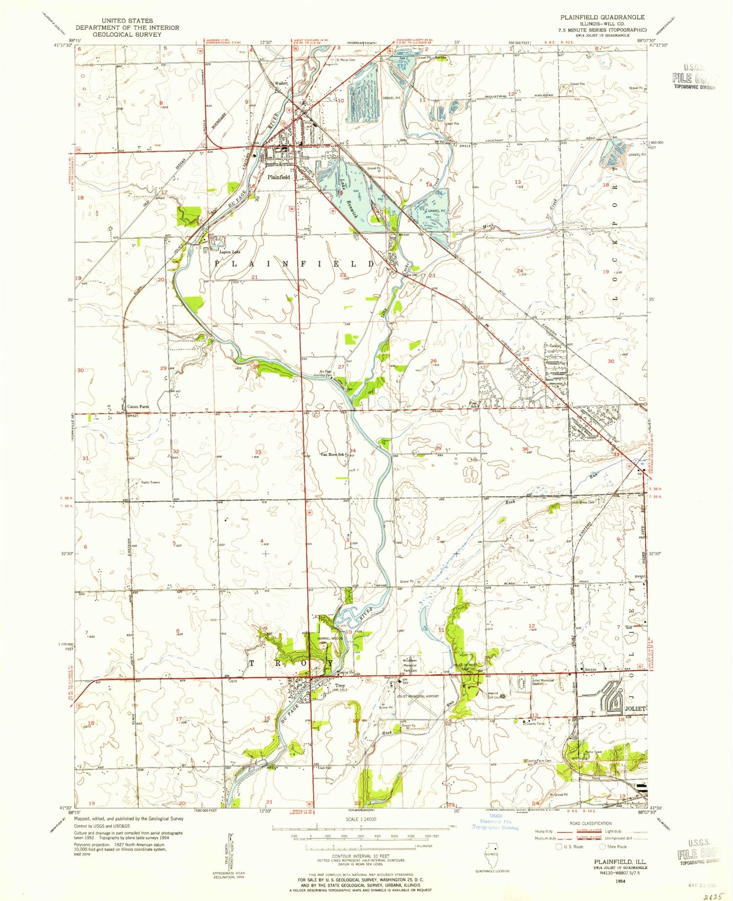 Classic USGS Plainfield Illinois 7.5'x7.5' Topo Map Image