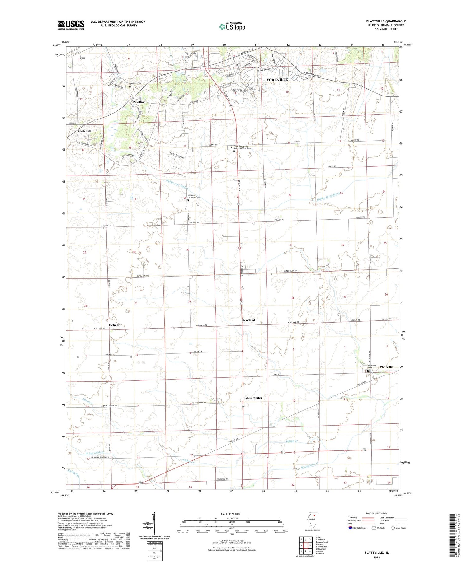 Plattville Illinois US Topo Map Image