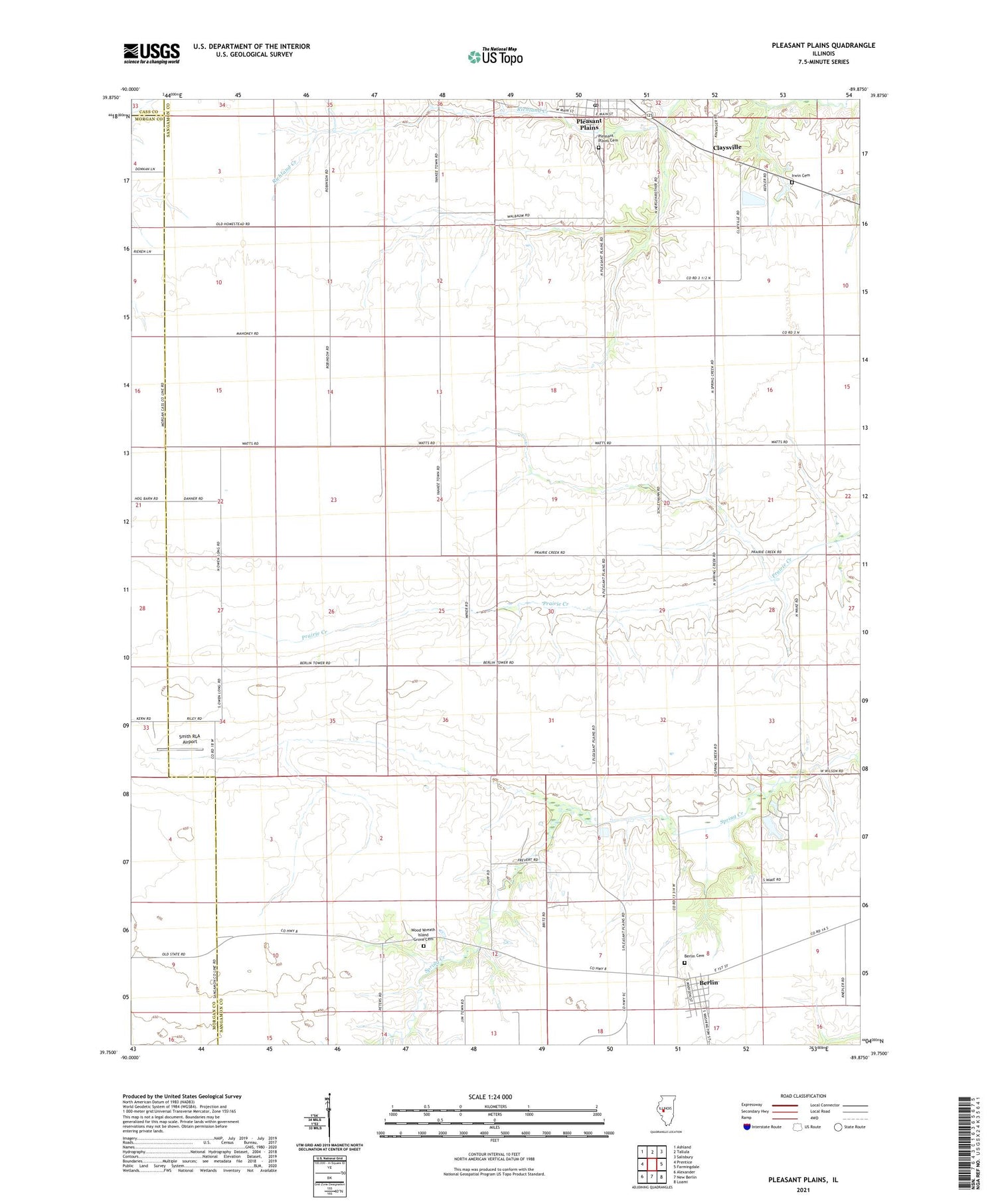 Pleasant Plains Illinois US Topo Map Image