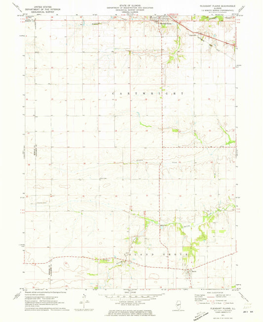 Classic USGS Pleasant Plains Illinois 7.5'x7.5' Topo Map Image