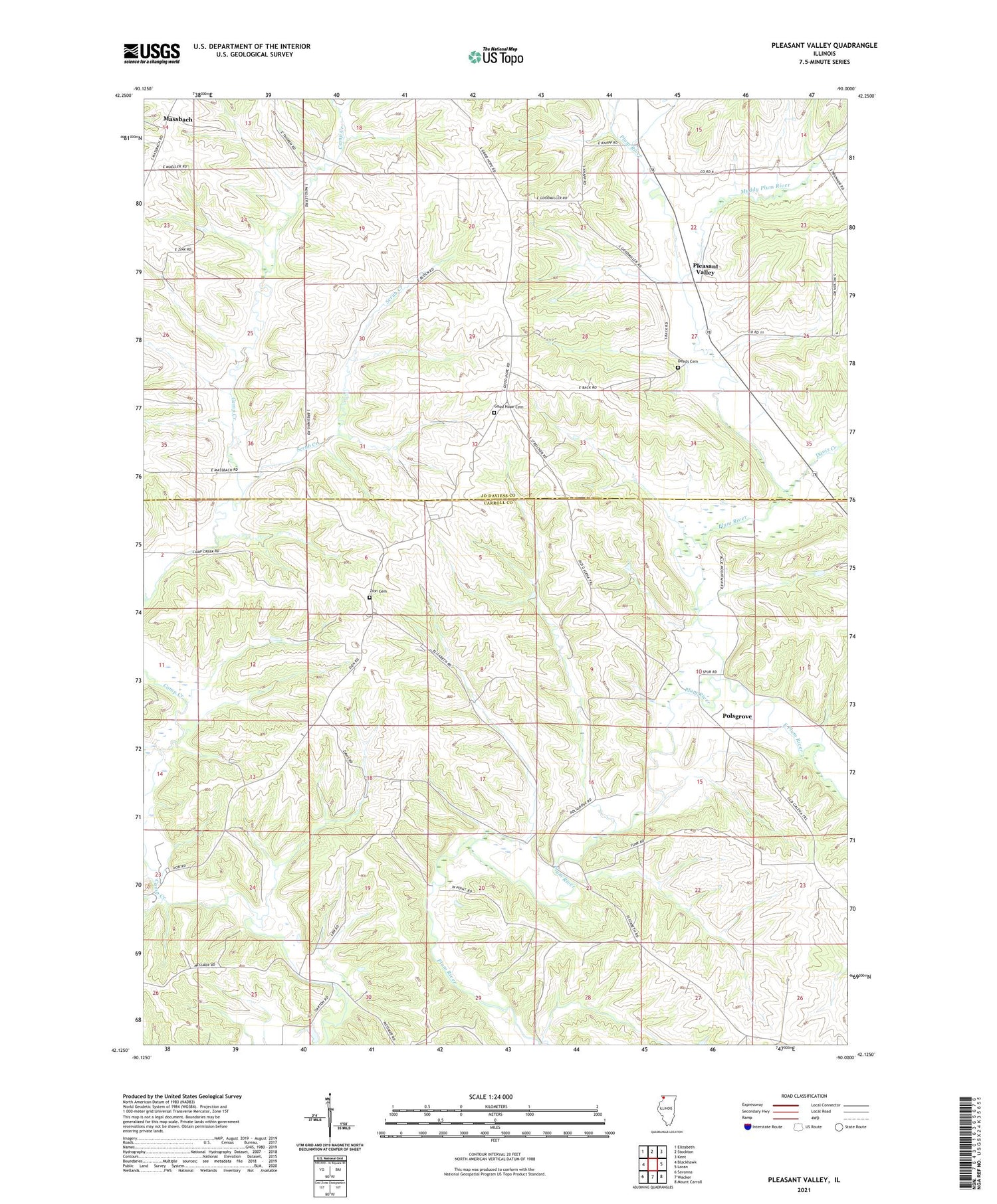 Pleasant Valley Illinois US Topo Map Image