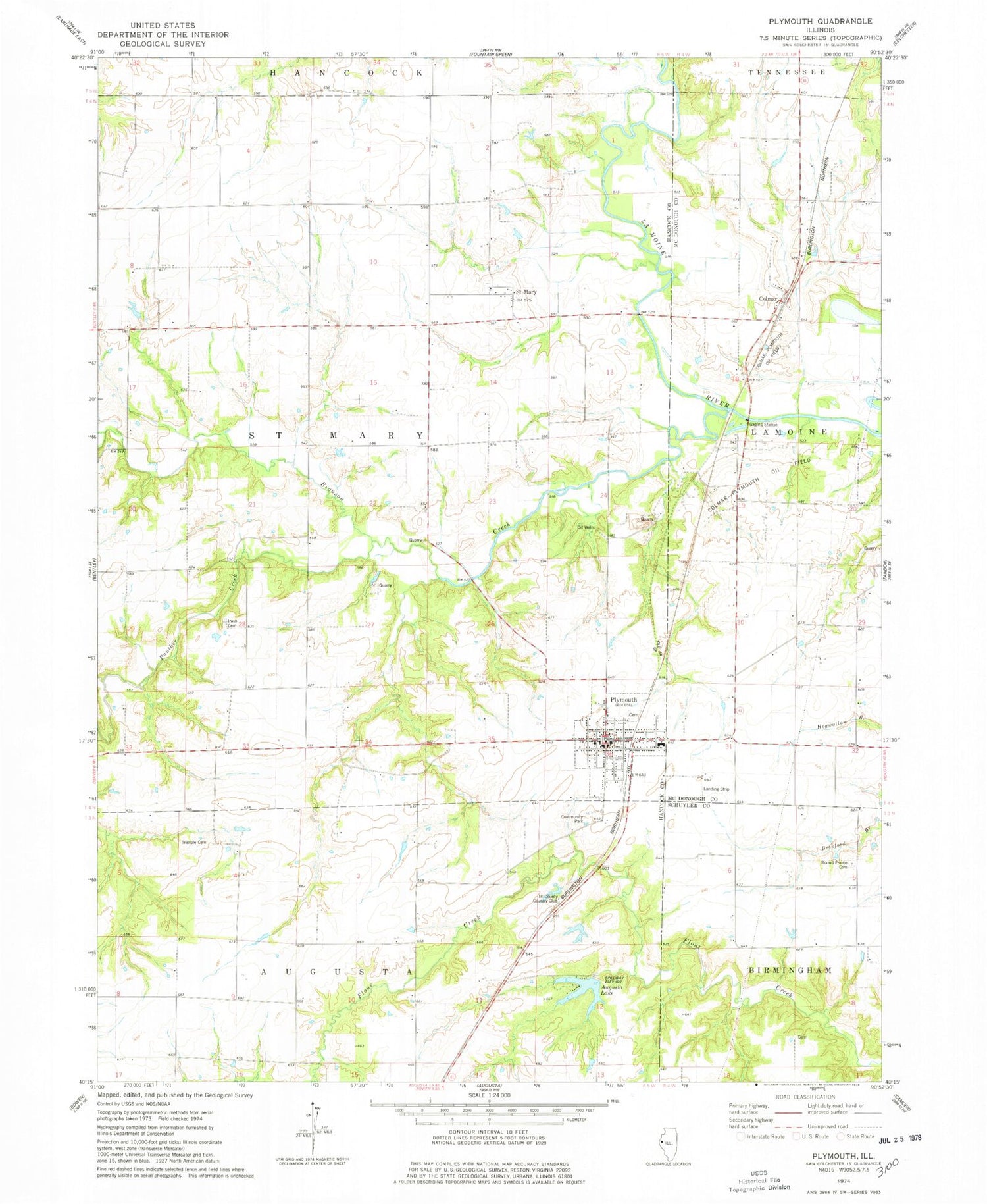 Classic USGS Plymouth Illinois 7.5'x7.5' Topo Map Image
