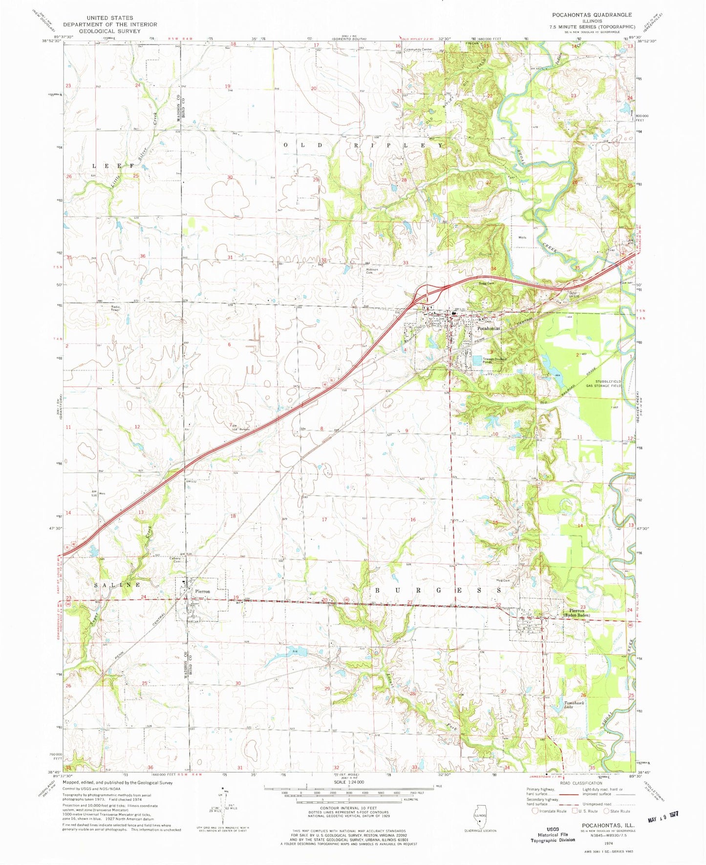 Classic USGS Pocahontas Illinois 7.5'x7.5' Topo Map Image
