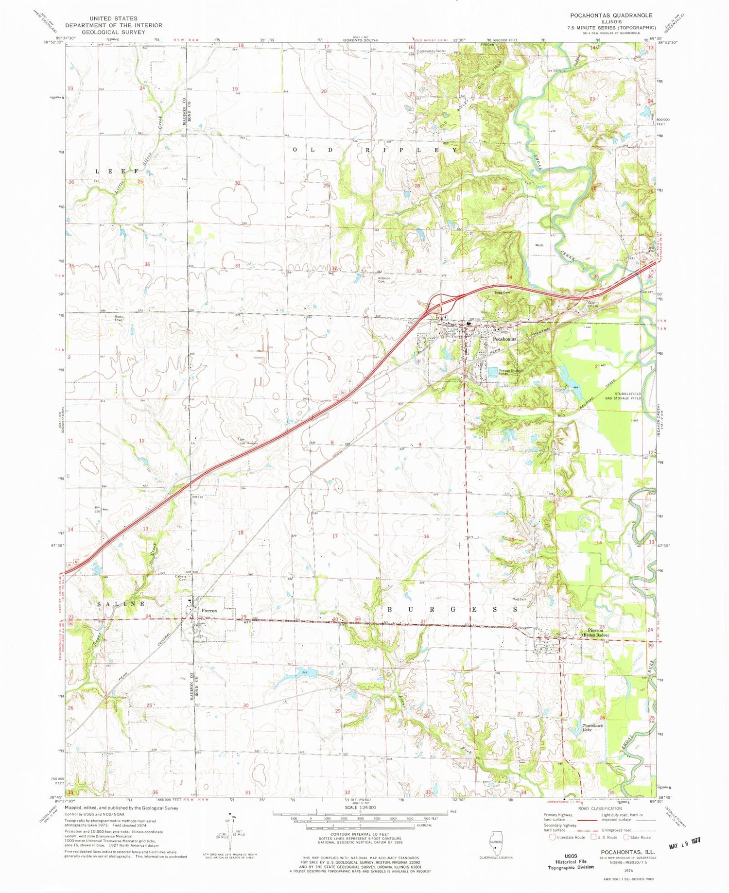 Classic USGS Pocahontas Illinois 7.5'x7.5' Topo Map Image