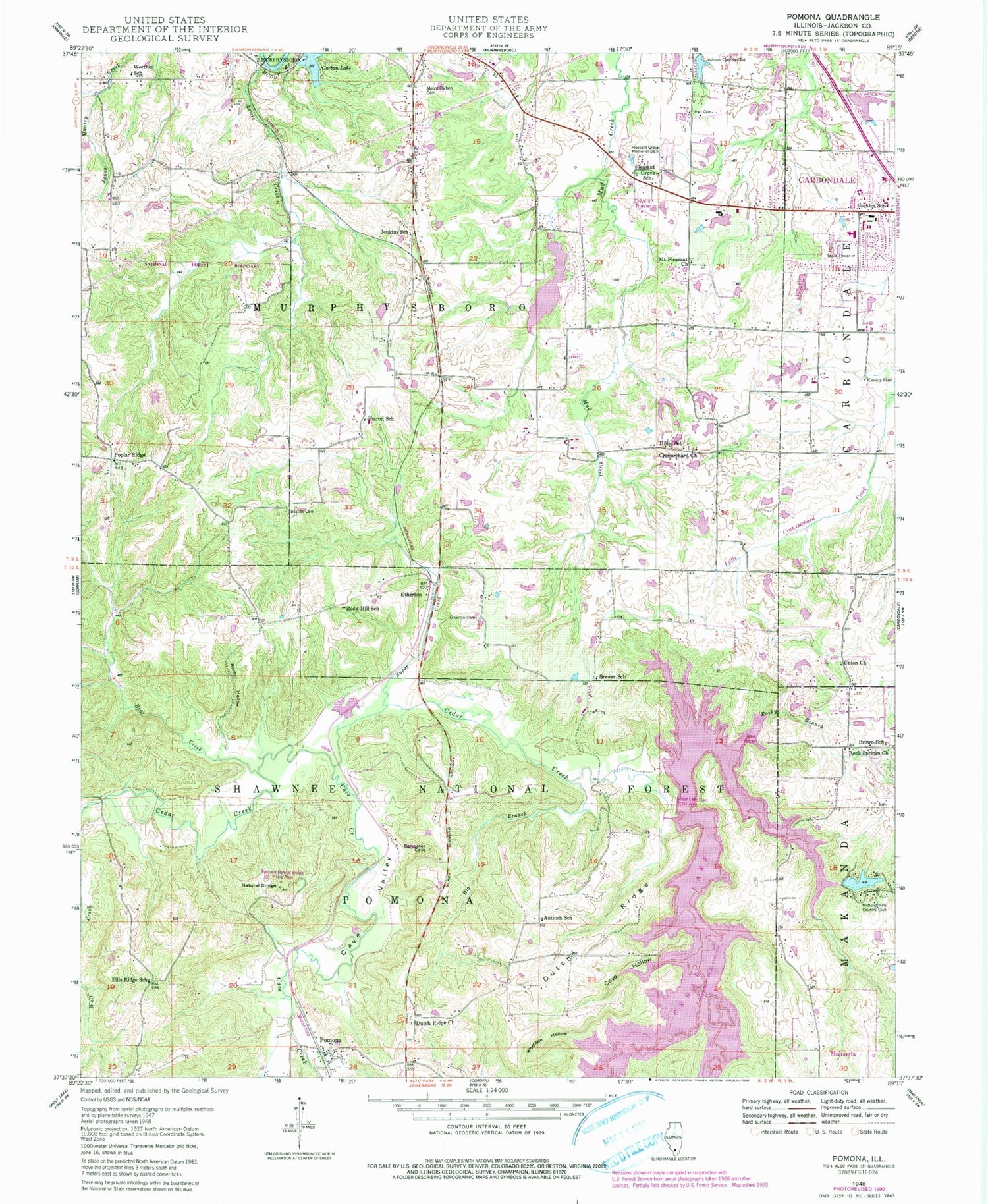 Classic USGS Pomona Illinois 7.5'x7.5' Topo Map Image