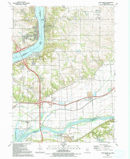 Classic USGS Port Byron Illinois 7.5'x7.5' Topo Map Image