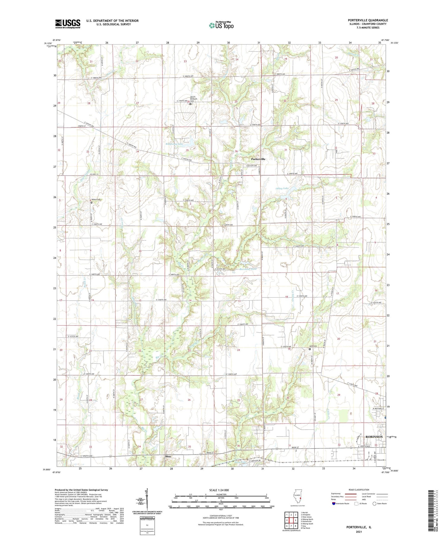 Porterville Illinois US Topo Map Image