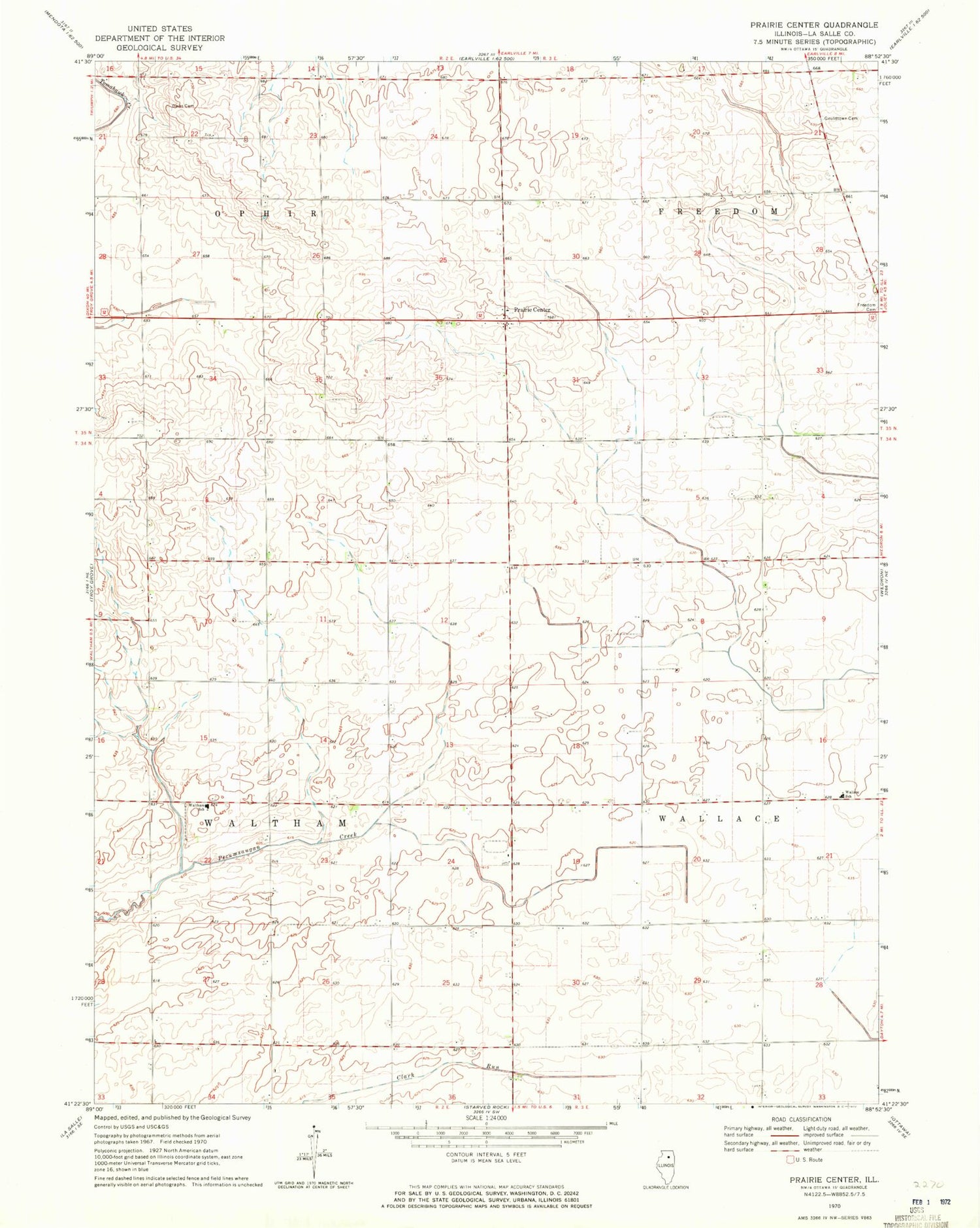 Classic USGS Prairie Center Illinois 7.5'x7.5' Topo Map Image