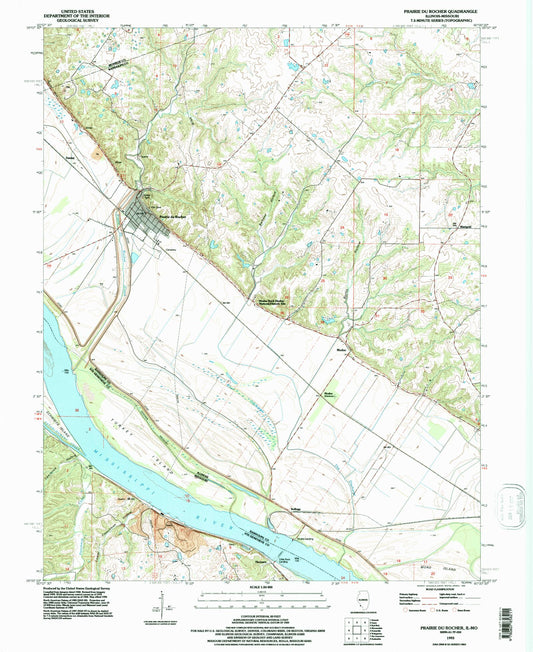 Classic USGS Prairie du Rocher Illinois 7.5'x7.5' Topo Map Image