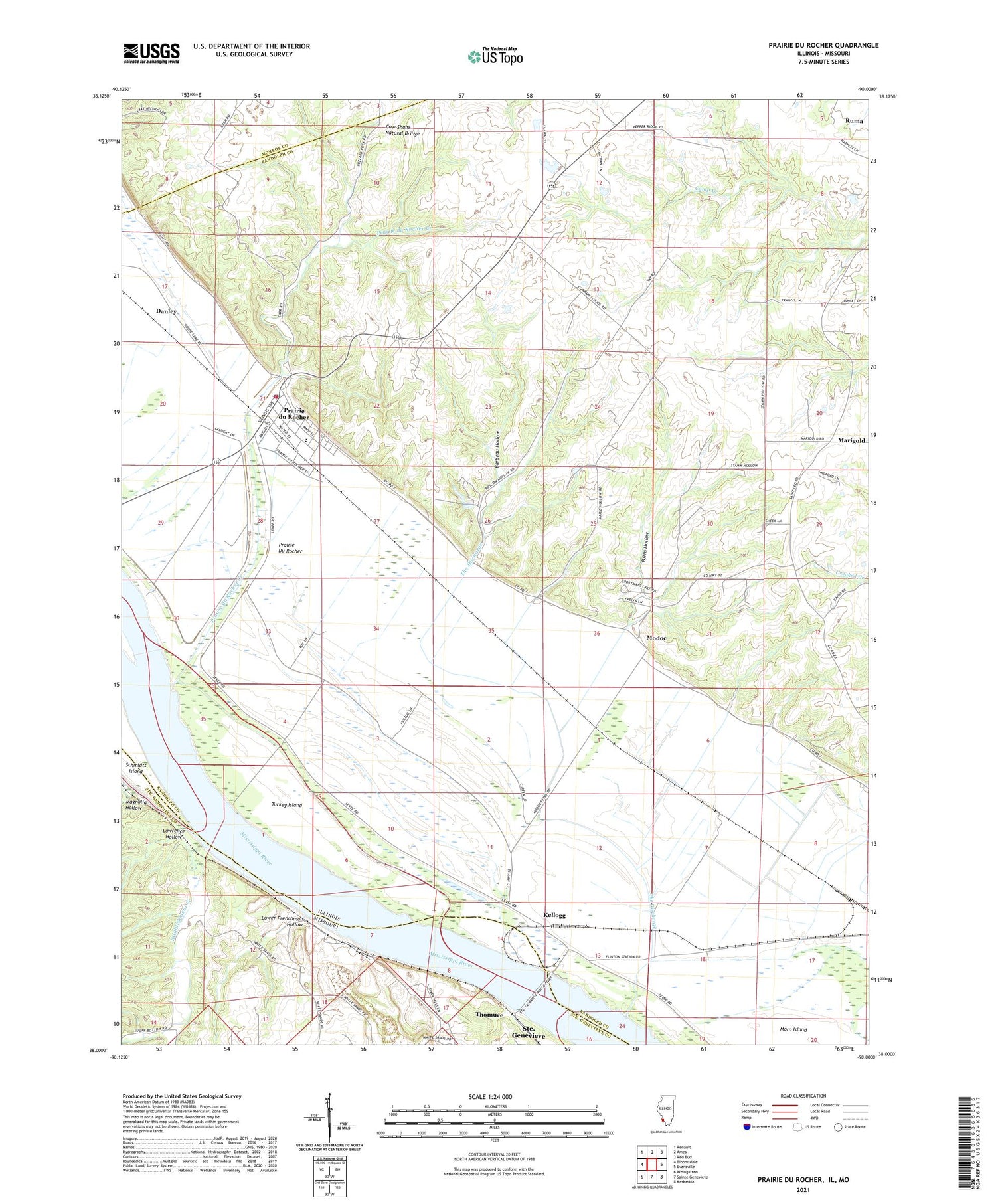 Prairie du Rocher Illinois US Topo Map Image