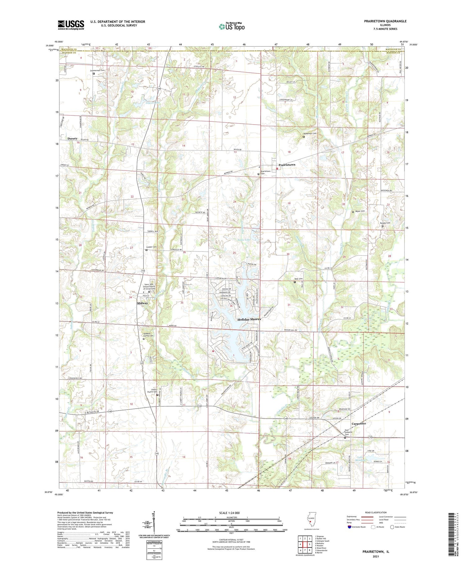 Prairietown Illinois US Topo Map Image