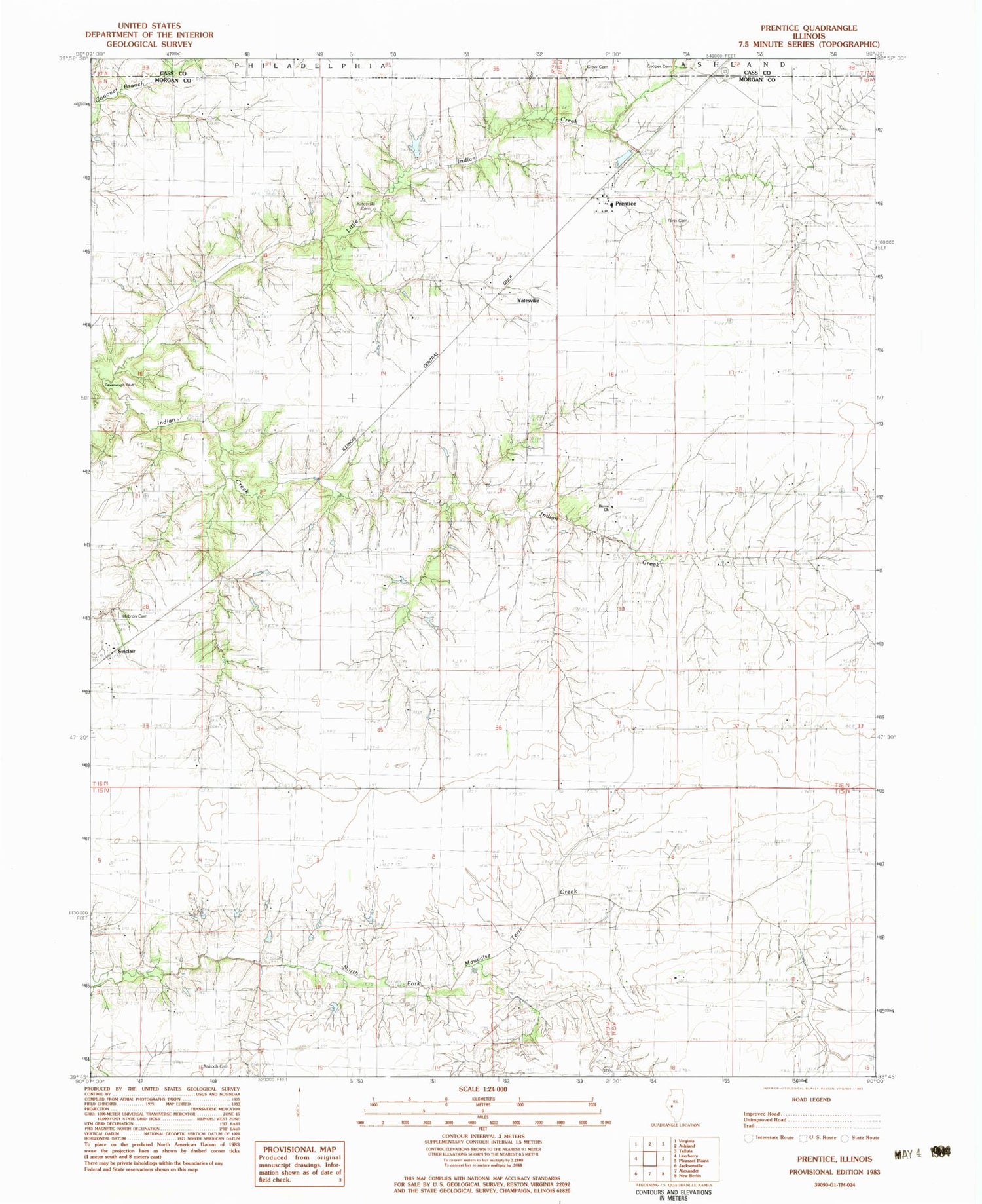 Classic USGS Prentice Illinois 7.5'x7.5' Topo Map Image