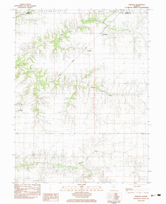Classic USGS Prentice Illinois 7.5'x7.5' Topo Map Image