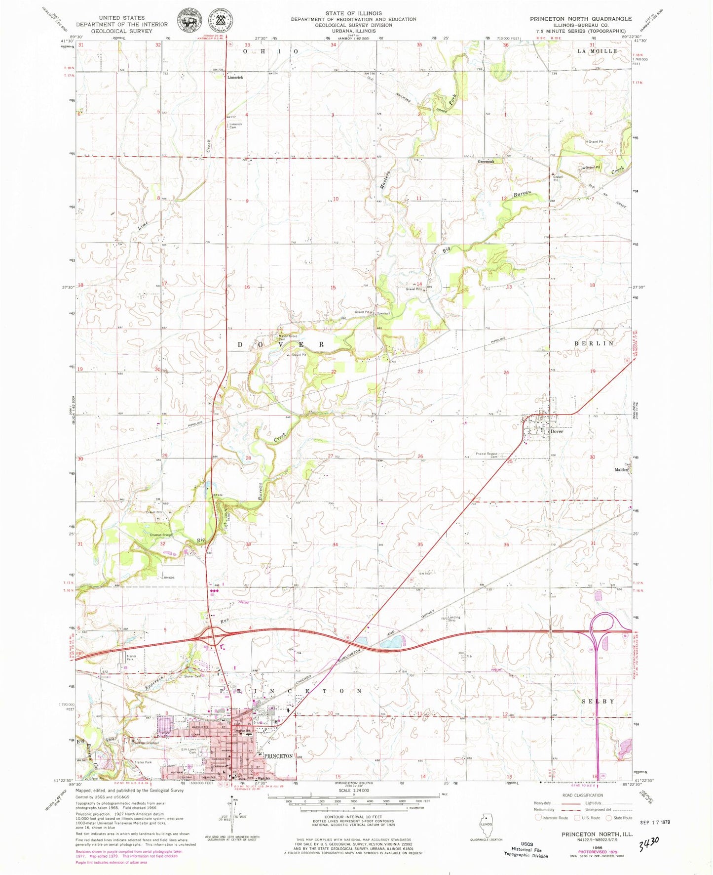Classic USGS Princeton North Illinois 7.5'x7.5' Topo Map Image