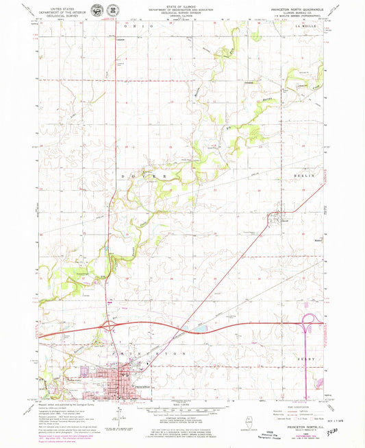 Classic USGS Princeton North Illinois 7.5'x7.5' Topo Map Image