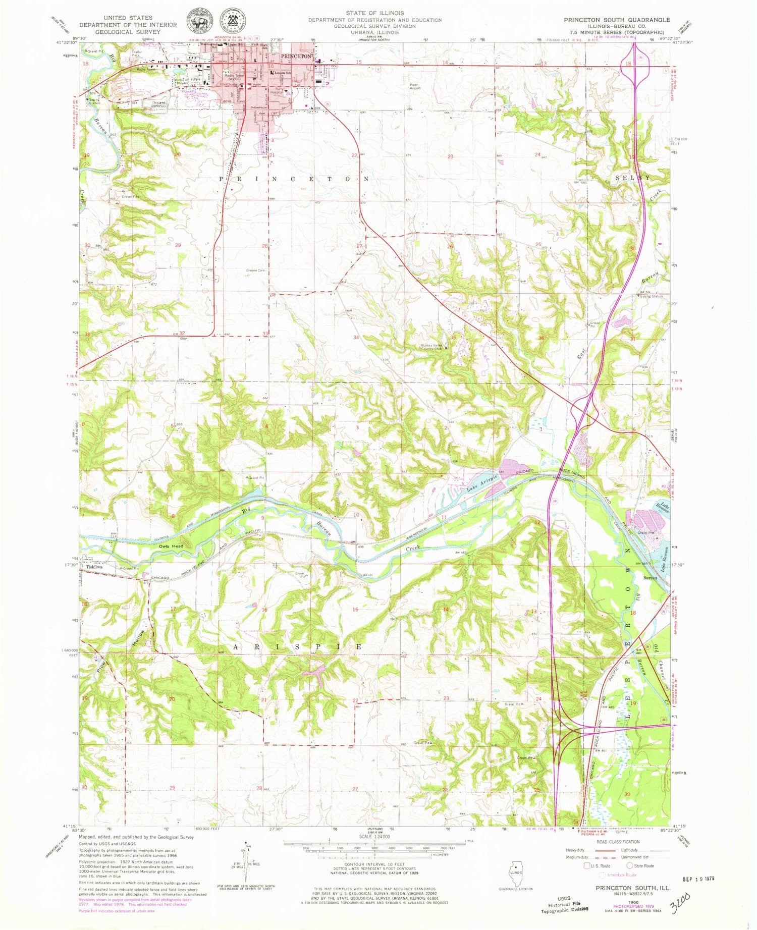 Classic USGS Princeton South Illinois 7.5'x7.5' Topo Map Image