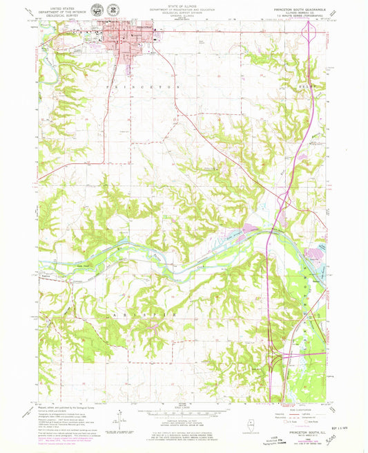 Classic USGS Princeton South Illinois 7.5'x7.5' Topo Map Image