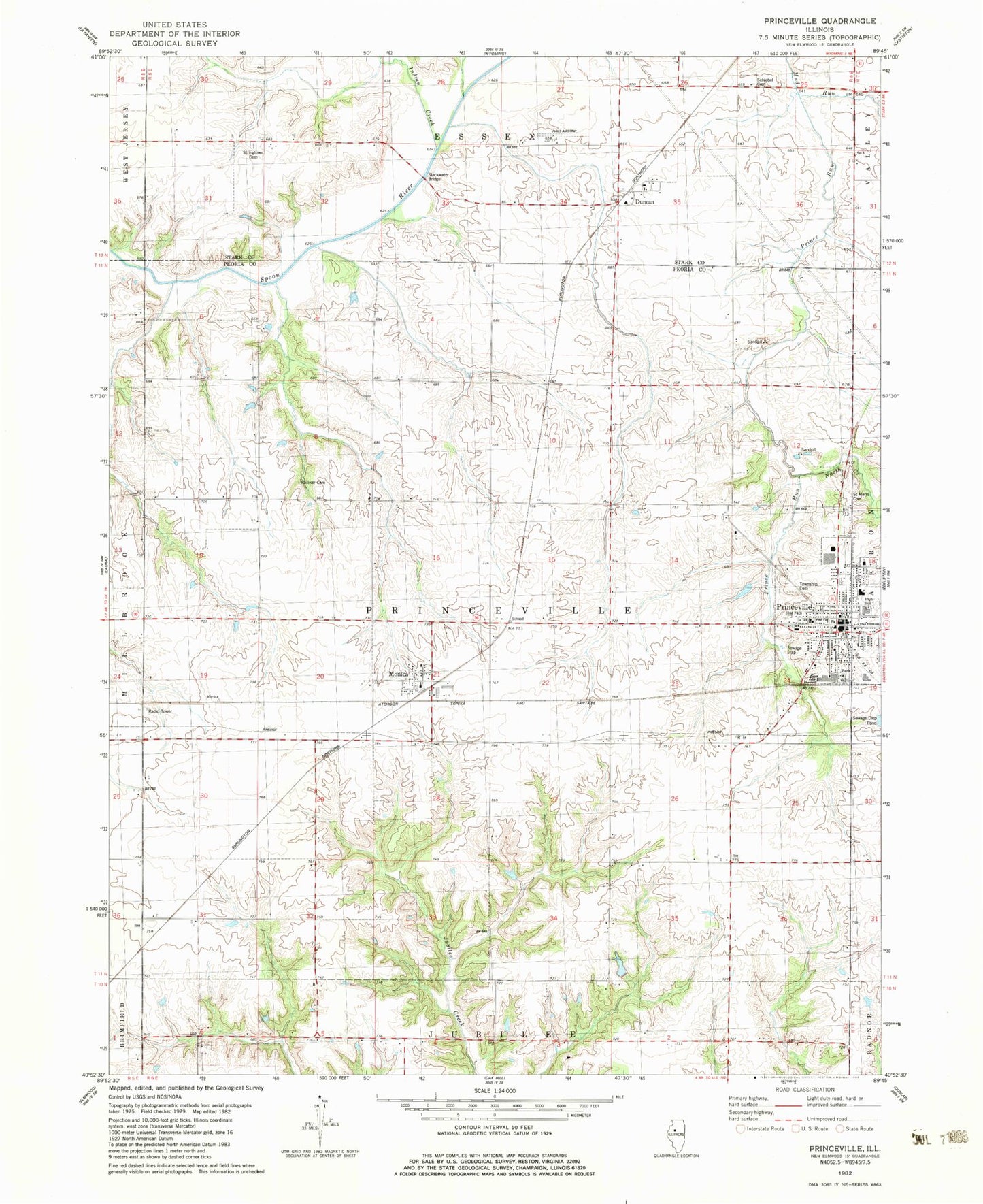 Classic USGS Princeville Illinois 7.5'x7.5' Topo Map Image