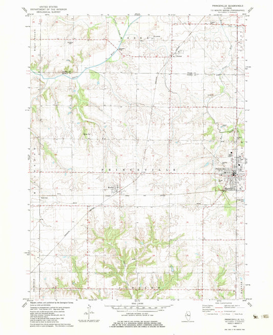 Classic USGS Princeville Illinois 7.5'x7.5' Topo Map Image