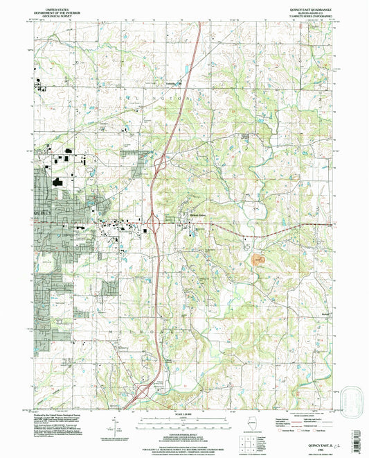 Classic USGS Quincy East Illinois 7.5'x7.5' Topo Map Image