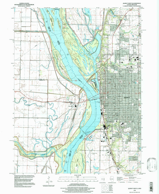 Classic USGS Quincy West Illinois 7.5'x7.5' Topo Map Image