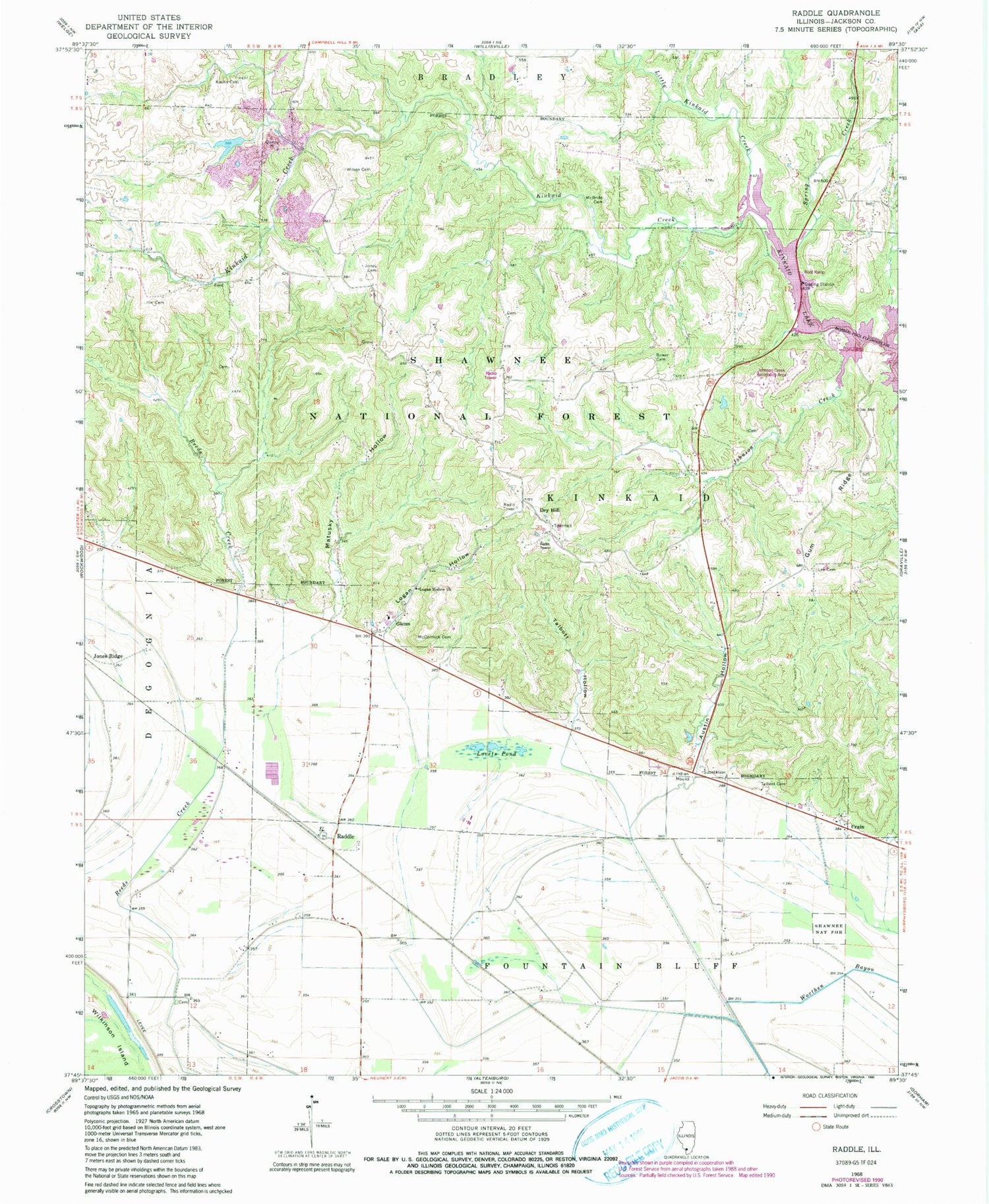 Classic USGS Raddle Illinois 7.5'x7.5' Topo Map Image