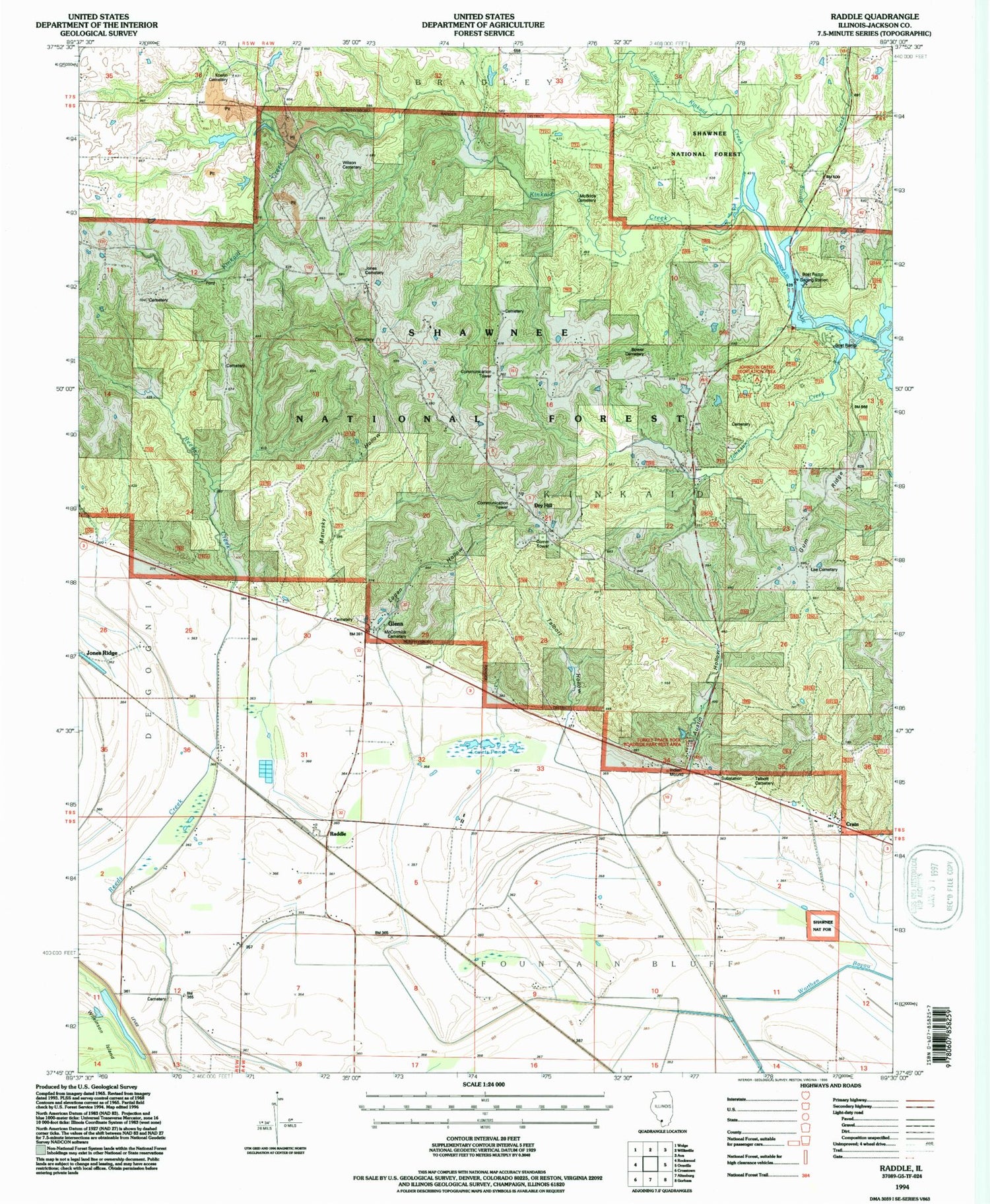 Classic USGS Raddle Illinois 7.5'x7.5' Topo Map Image