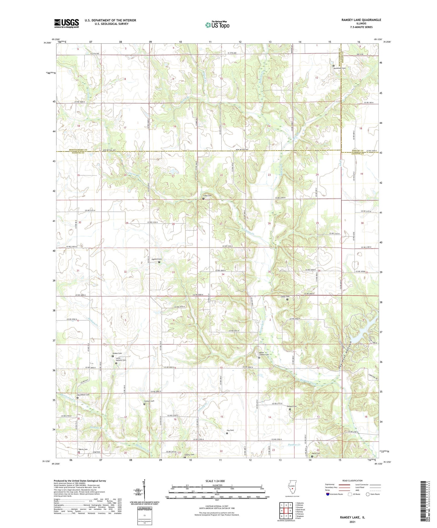 Ramsey Lake Illinois US Topo Map Image