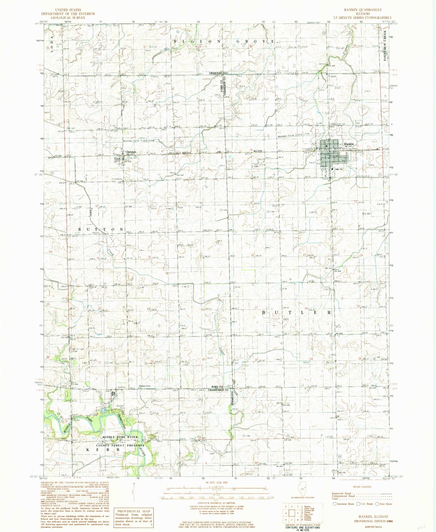 Classic USGS Rankin Illinois 7.5'x7.5' Topo Map Image