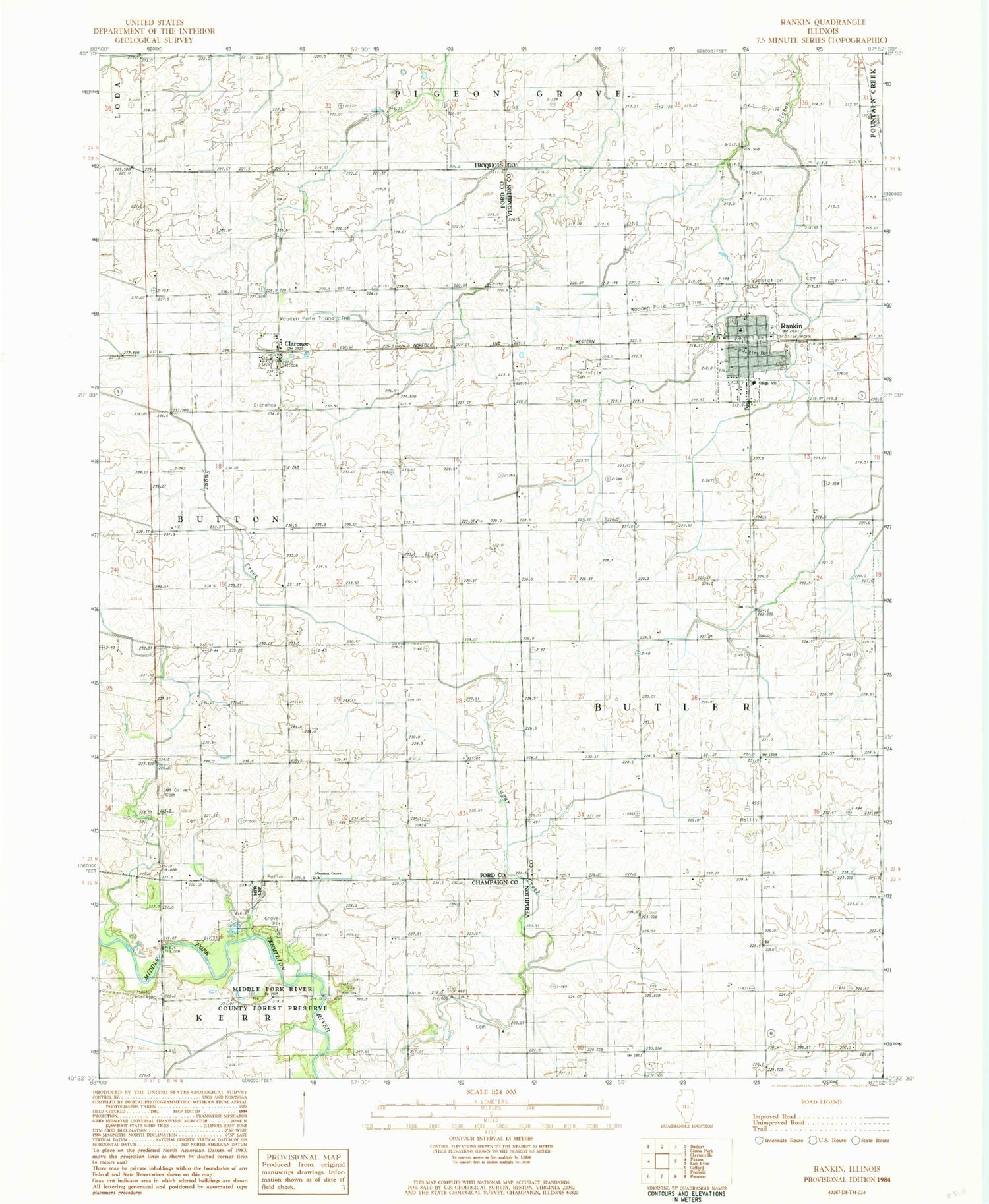 Classic USGS Rankin Illinois 7.5'x7.5' Topo Map Image