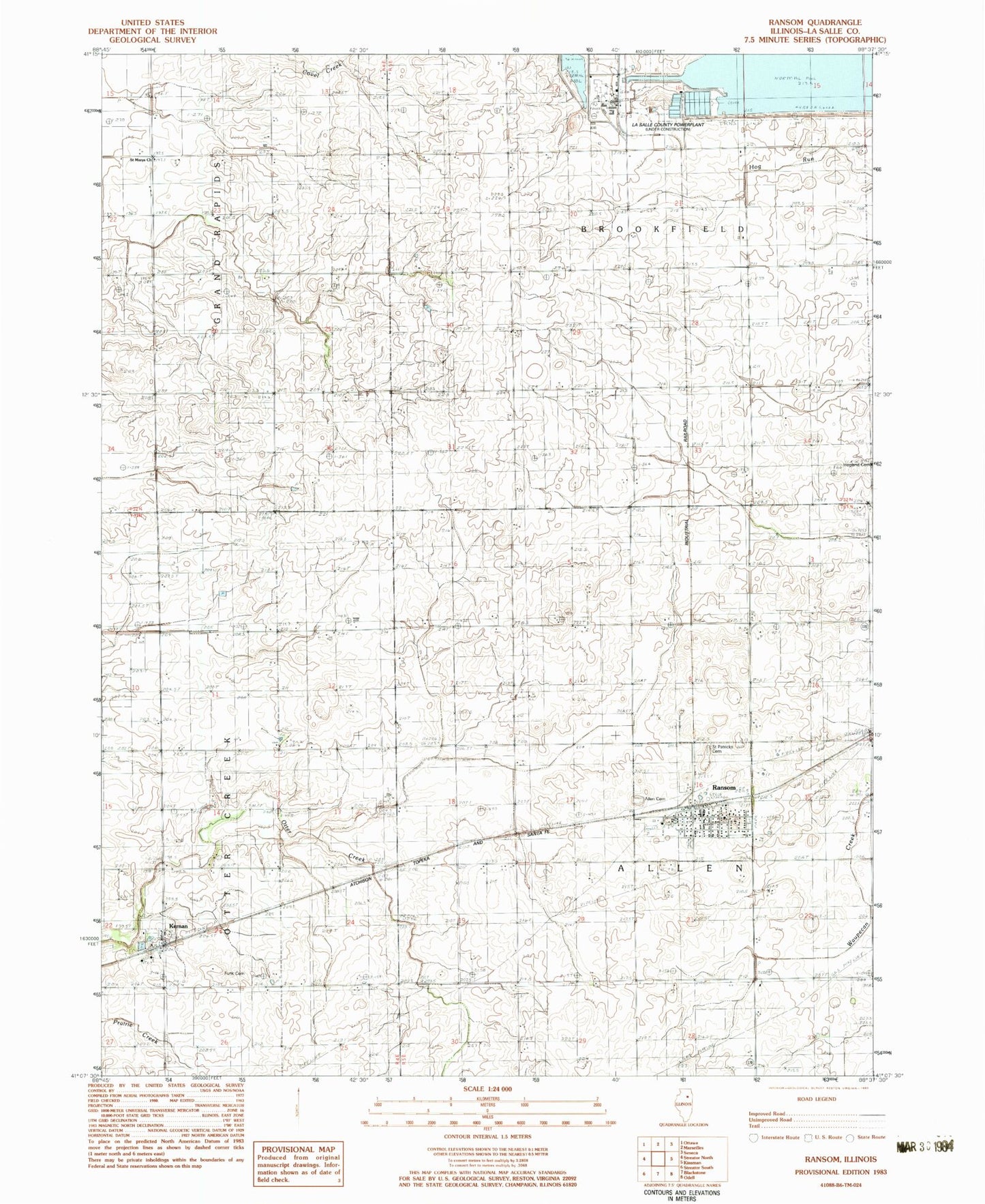 Classic USGS Ransom Illinois 7.5'x7.5' Topo Map Image