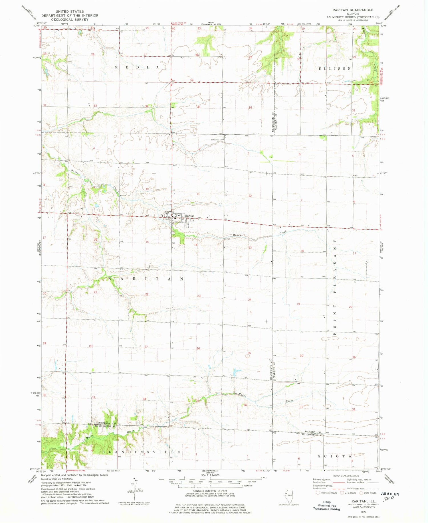 Classic USGS Raritan Illinois 7.5'x7.5' Topo Map Image