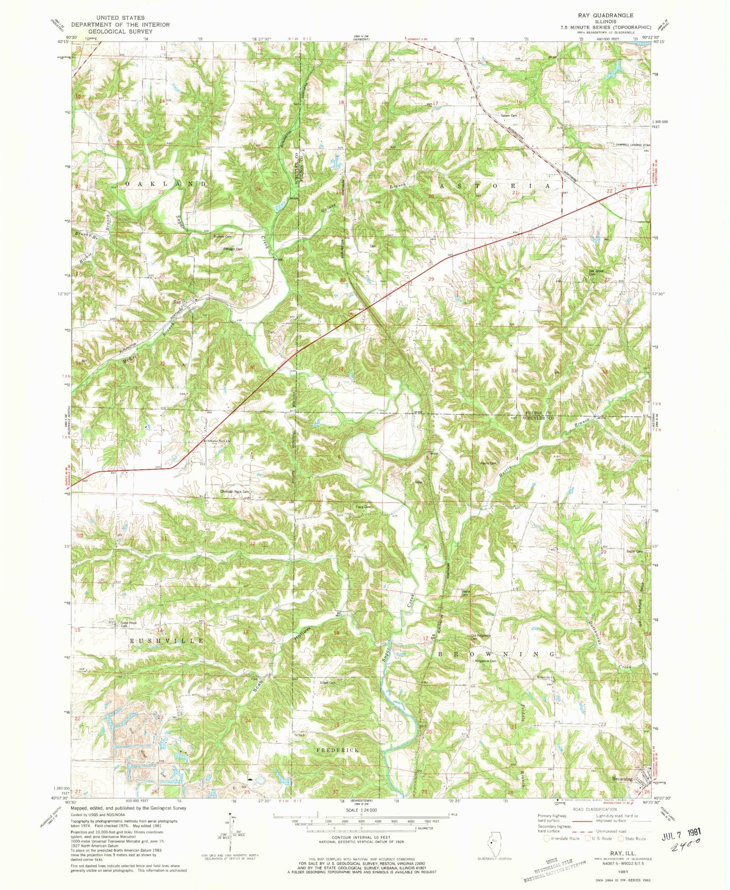 Classic USGS Ray Illinois 7.5'x7.5' Topo Map Image