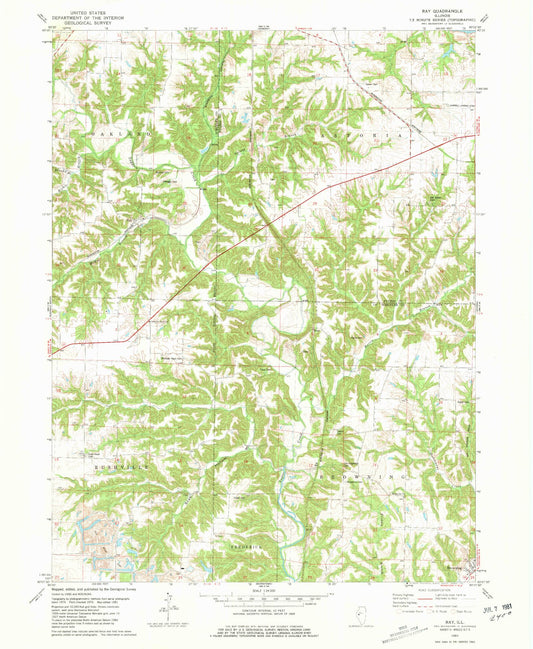 Classic USGS Ray Illinois 7.5'x7.5' Topo Map Image
